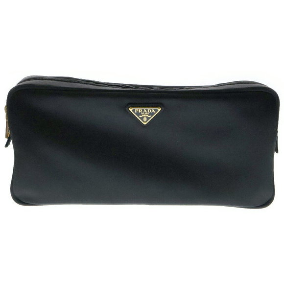 Prada Triangle Black Silk Pouch Satin - Picture 1 of 5